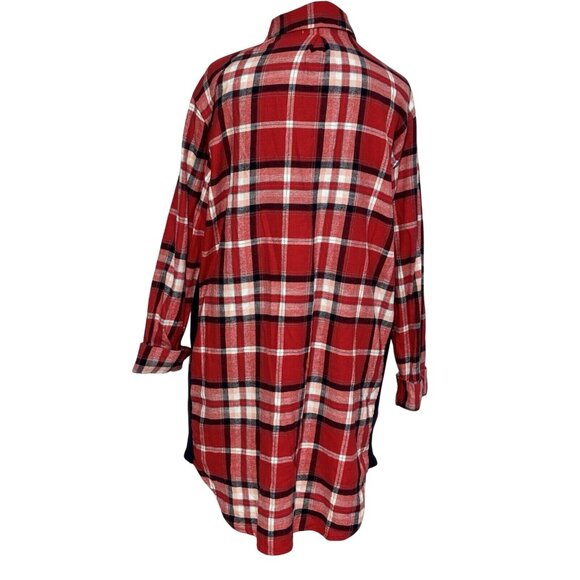Sonoma Womens Plaid Button-Down Tunic Shirt M Red & Navy Cotton/Polyester - Picture 2 of 5